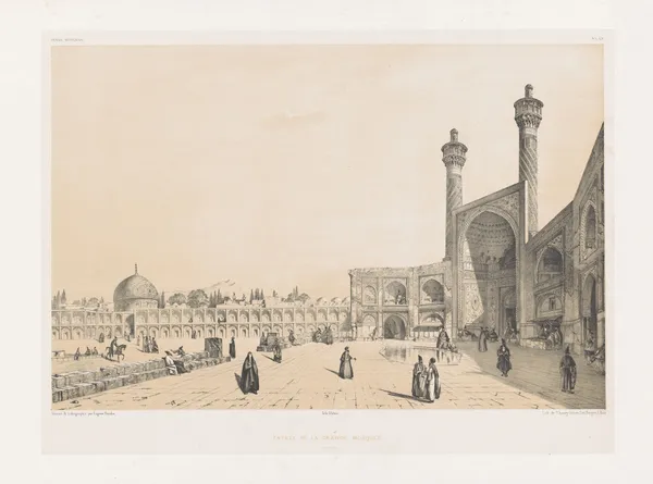 Entrée de la grande mosque Ispahan av Eugène Flandin