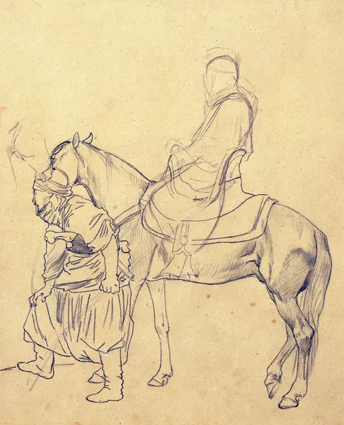 Arabian Horseman with an Armed Companion av Eugène Fromentin