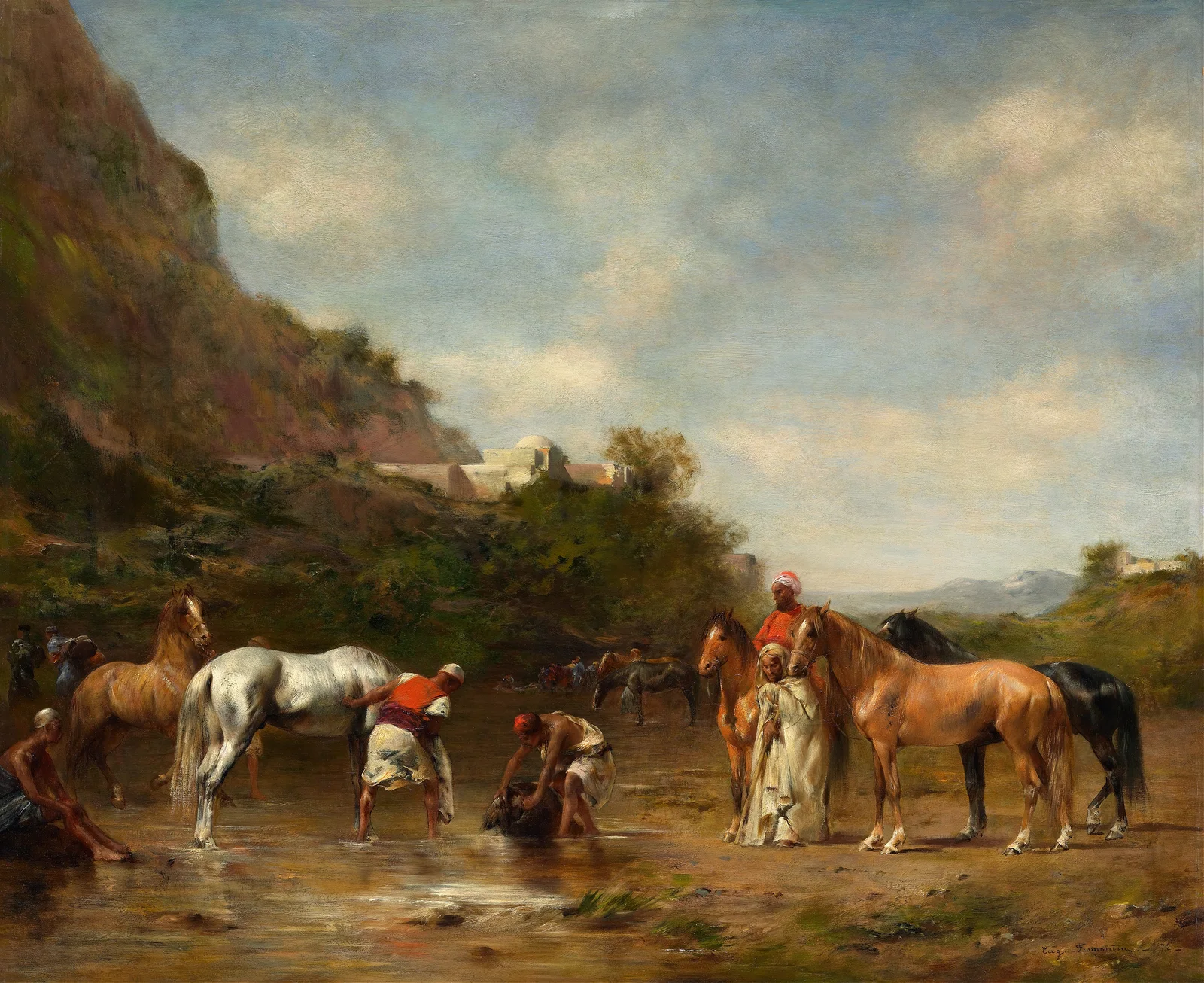 Arabs watering their horses av Eugène Fromentin