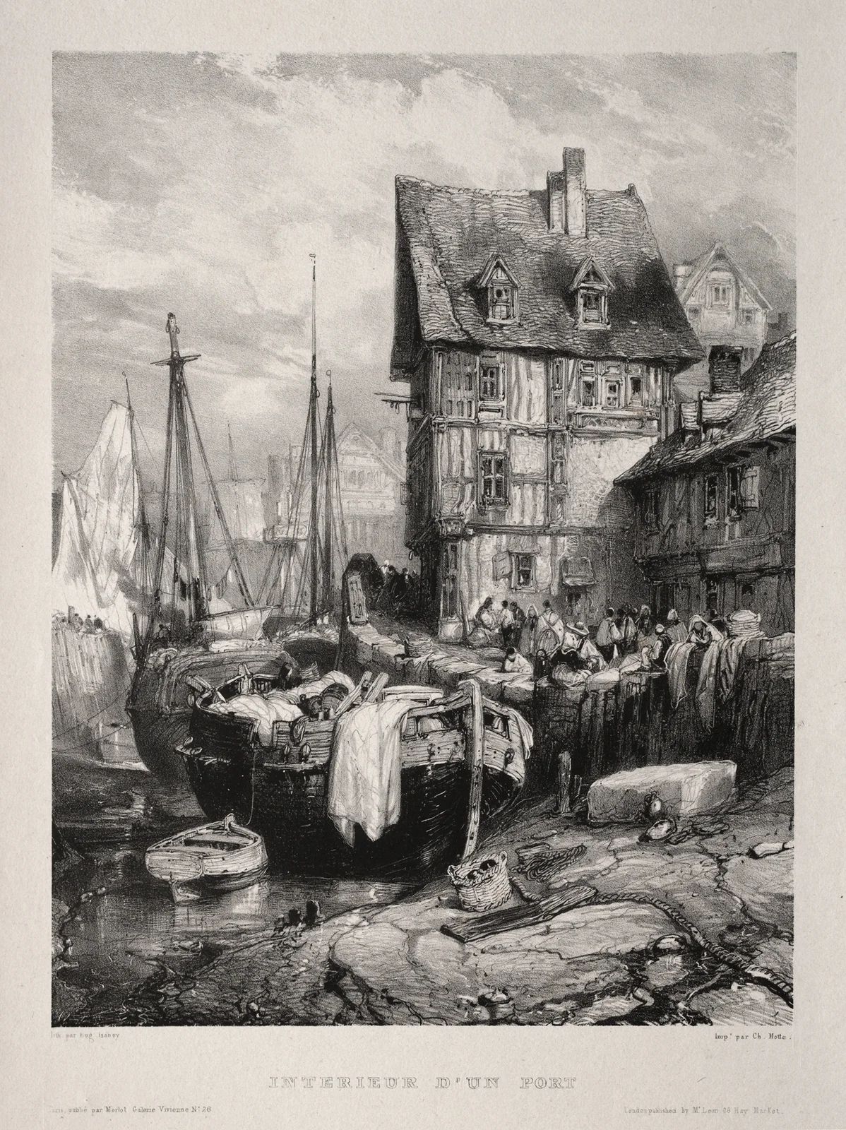 Intérieur d’un port av Eugène Isabey