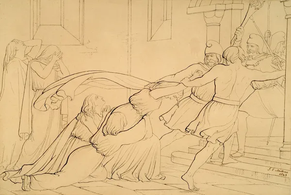 Elgiva Seized by Order of Odo, Archbishop of Canterbury av Sir John Everett Millais