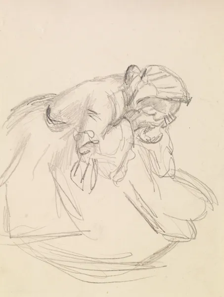 Female – Sketch of a distraught Woman, seated av Sir John Everett Millais