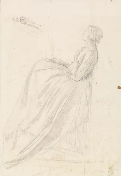 Female – Sketch of a Seated Woman Holding Lamp av Sir John Everett Millais