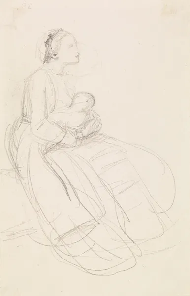 Female – Sketch of Mother breastfeeding her Baby av Sir John Everett Millais