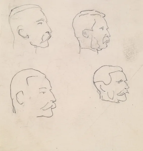 Male – Four Profile Head Sketches of moustached Man av Sir John Everett Millais