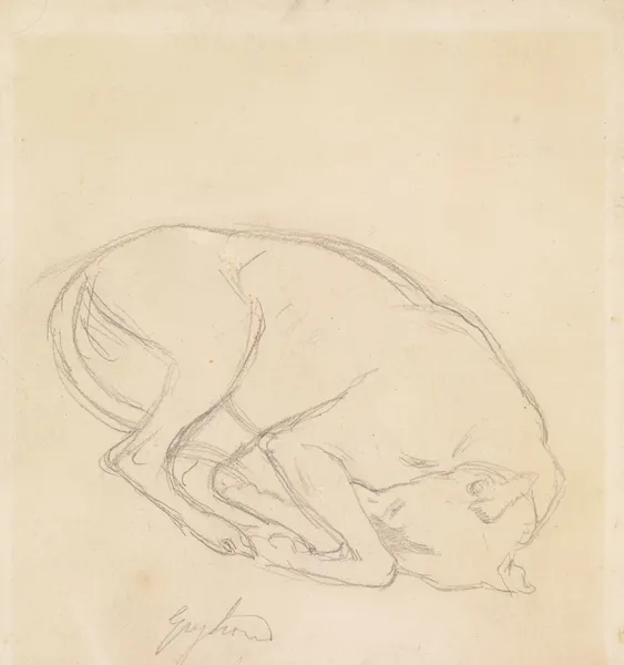 Studies of a chin, a sleeping dog, annotated ‘greyhound’ av Sir John Everett Millais
