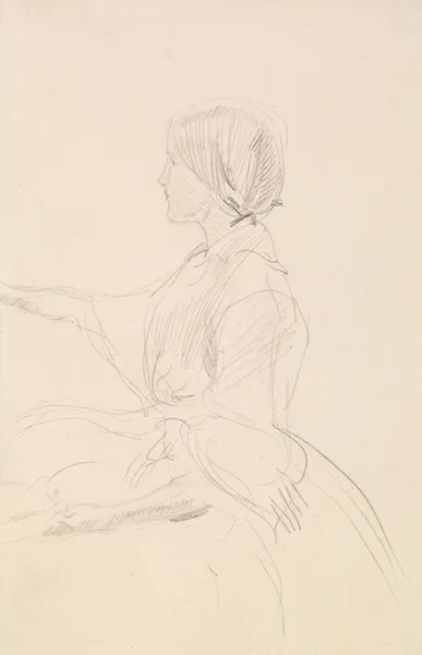 Tennyson’s The Grandmother’s Apology – Girl Seated on Floor av Sir John Everett Millais