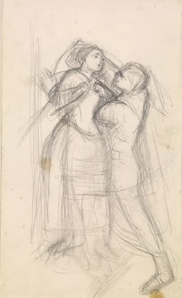 The Escape of a Heretic – Sketch of the Girl and her Lover, 1857 – nr 3 av Sir John Everett Millais