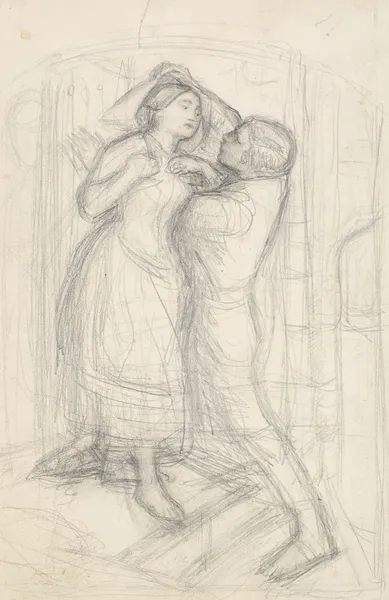 The Escape of a Heretic – Sketch of the Girl and her Lover, 1857 – nr 1 av Sir John Everett Millais