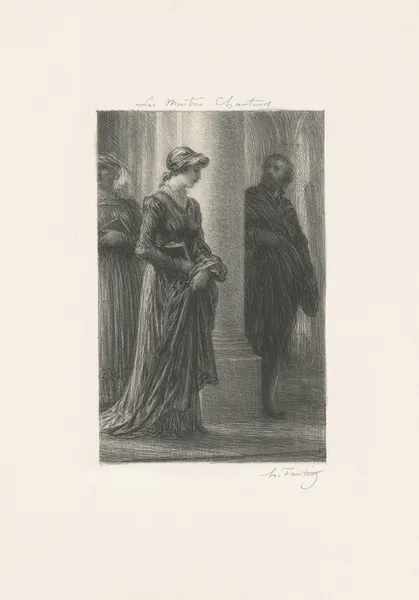 Les maîtres chanteurs de Nuremberg. Acte Ire. Rencontre de Walther et d’Eva av Henri Fantin-Latour