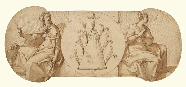 Allegories of Faith and Hope, Flanking the Zuccaro Emblem av Federico Zuccaro