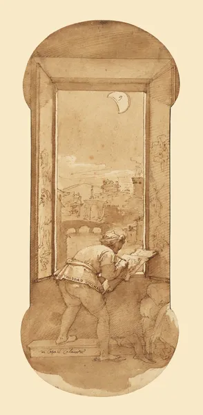 Taddeo Drawing by Moonlight in Calabrese’s House av Federico Zuccaro