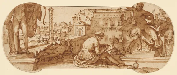Taddeo in the Belvedere Court in the Vatican Drawing the Laocoön av Federico Zuccaro