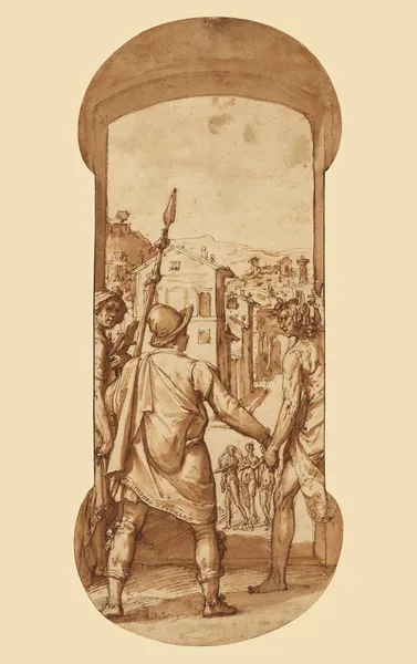 Taddeo Returns to Rome Escorted by Drawing and Spirit toward the Three Graces av Federico Zuccaro