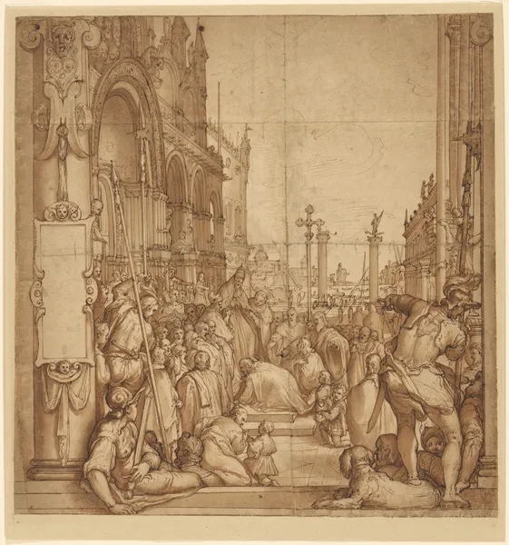 The Submission of the Emperor Frederick Barbarossa to Pope Alexander III av Federico Zuccaro