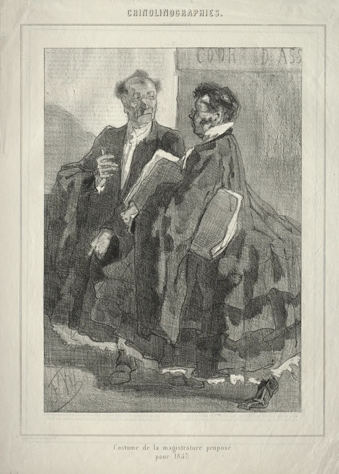 Crinolinographies (Costume de la magistrature proposé pour 1857) av Félicien Rops
