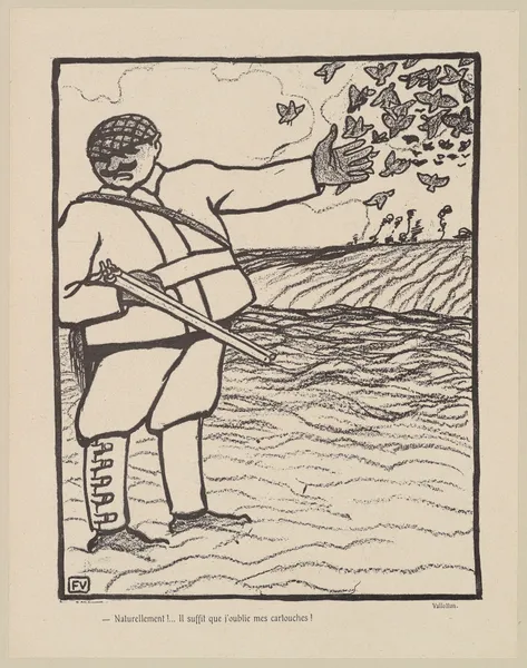 Naturellement!… Il suffit que j’oublie mes cartouches!. av Félix Vallotton