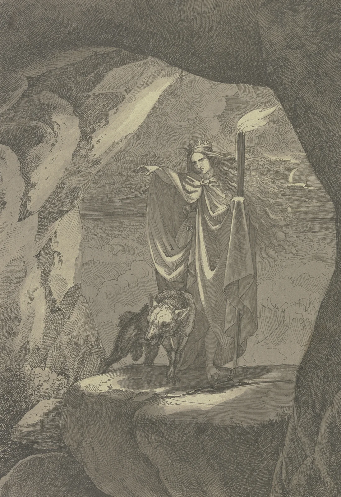 Goddess with wolf av Ferdinand Fellner