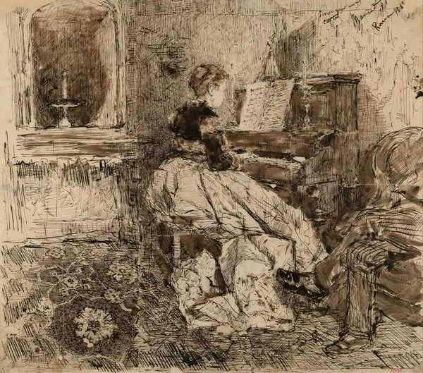 Cecilia de Madrazo Playing the Piano av Mariano Fortuny Marsal