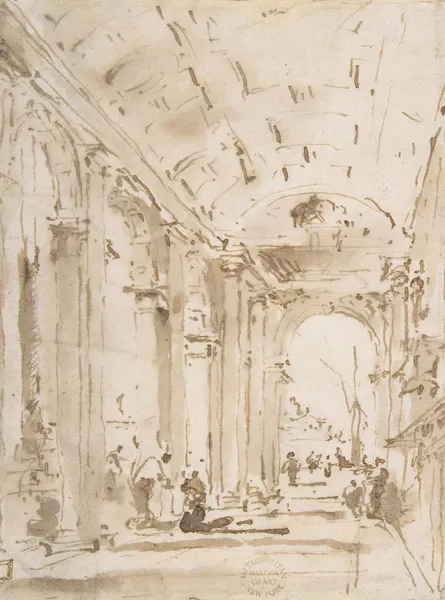 The Arcade of the Libreria, Looking Toward San Giorgio Maggiore av Francesco Guardi