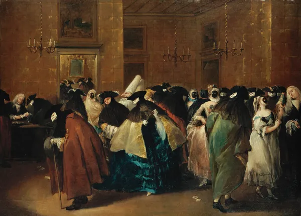 The Ridotto In Venice With Masked Figures Conversing av Francesco Guardi