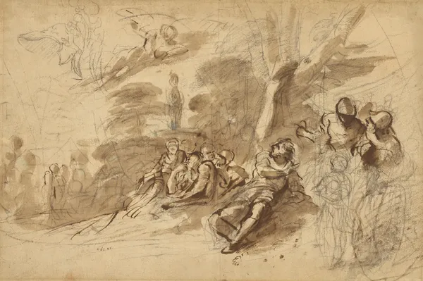 Iris appearing to Turnus; study of a Helmet av Pier Francesco Mola