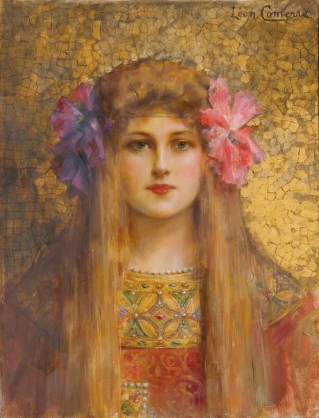 Portrait de Femme au turban fleuri av Léon François Comerre