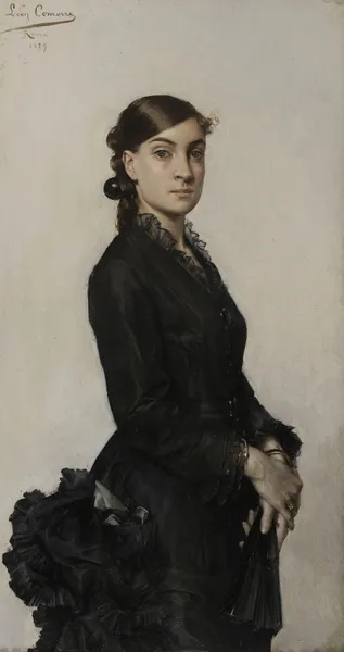 Portrait de Jacqueline Comerre-Paton en robe noire av Léon François Comerre
