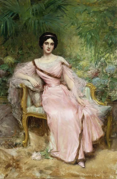 Portrait Of Suzanne Hudelo, Née Armand, Sitting In A Greenhouse av Léon François Comerre