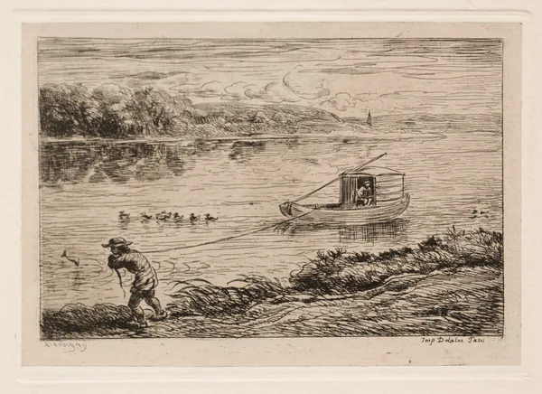 Cabin Boy Hauling the Tow-Rope or Hauling by Rope av Charles François Daubigny