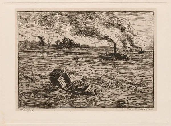 The Steamboats or Watch Out for the Steamers av Charles François Daubigny