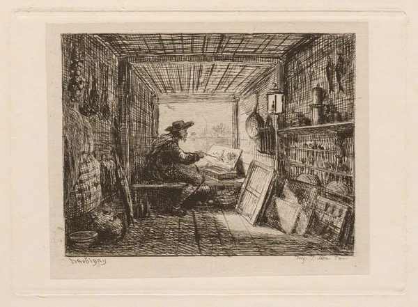 The Studio on the Boat av Charles François Daubigny