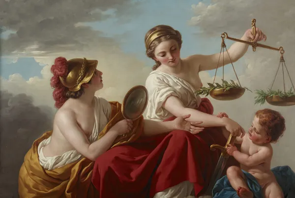 Justice Disarmed by Innocence and Applauded by Prudence av Louis-Jean-François Lagrenée