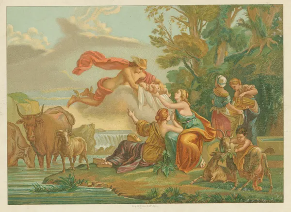 Mercure apportant Jupiter aux nymphes Melisses av Louis-Jean-François Lagrenée