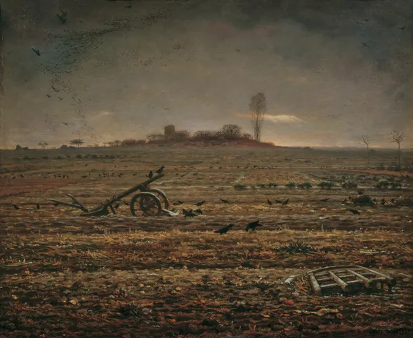Die Ebene von Chailly mit Egge und Pflug av Jean-François Millet