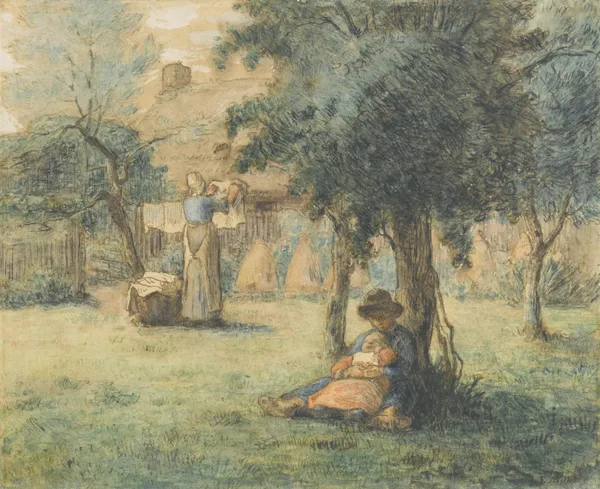 Femme étendant son linge av Jean-François Millet