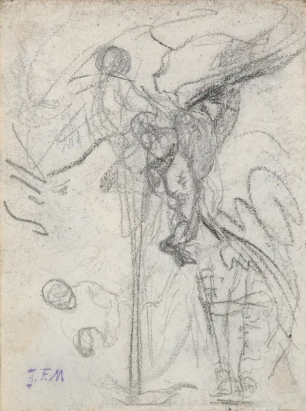 Hilly Landscape, Laundress, and Other Studies av Jean-François Millet