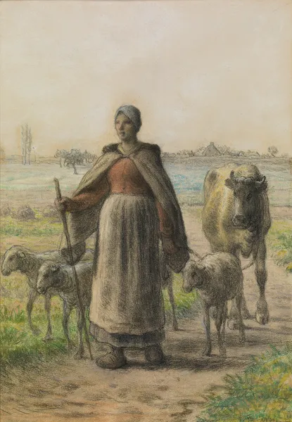 Paysanne Conduisant Aux Champs Sa Vache Et Ses Moutons av Jean-François Millet