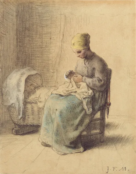 Paysanne veillant son enfant av Jean-François Millet