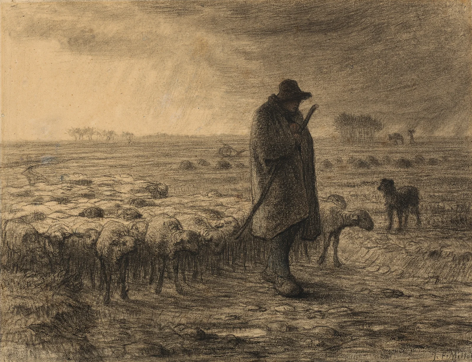 Shepherd Returning With His Flock av Jean-François Millet