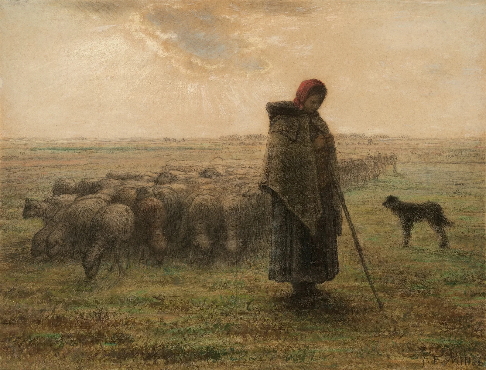 Shepherdess and Her Flock av Jean-François Millet