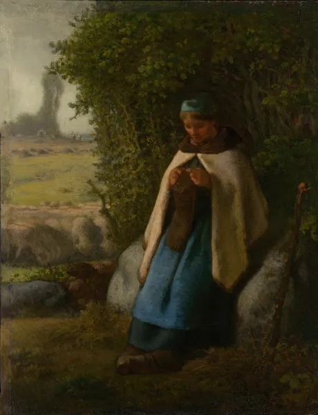 Shepherdess Seated on a Rock av Jean-François Millet