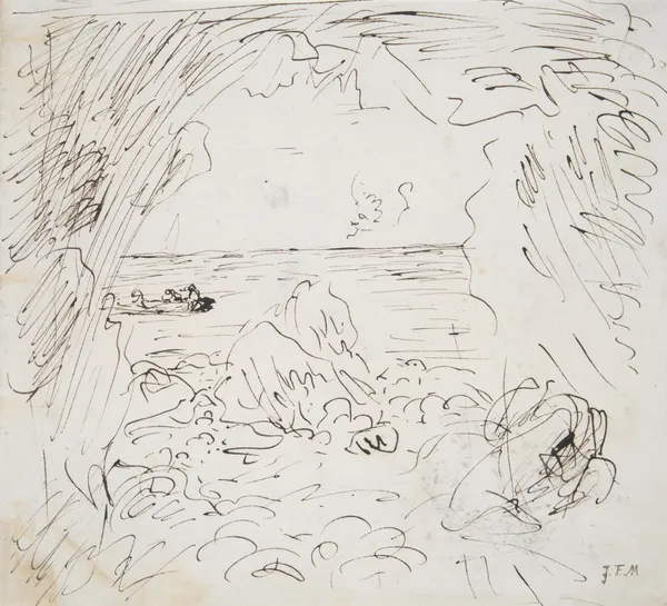 Sketch of a Sea View with Boat av Jean-François Millet