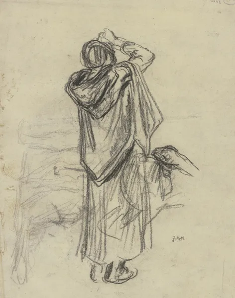 Stehende Frau, emporblickend, vom Rücken gesehen av Jean-François Millet