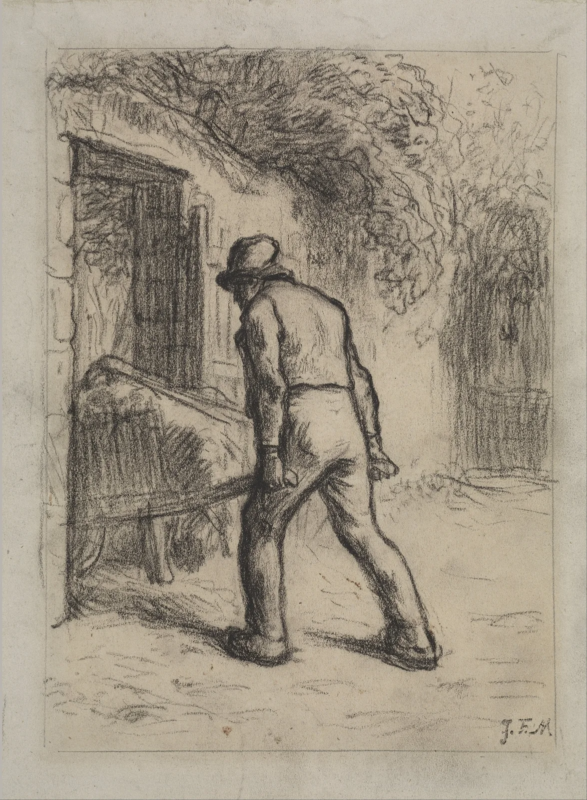 Study for Man with a Wheelbarrow av Jean-François Millet