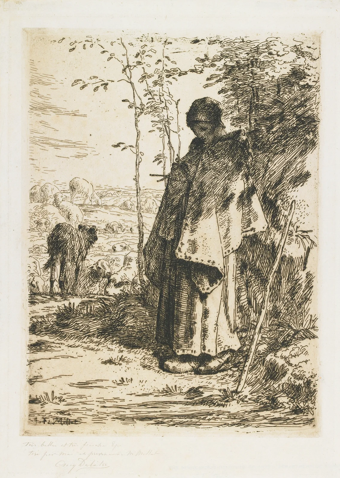 The Shepherdess Knitting av Jean-François Millet