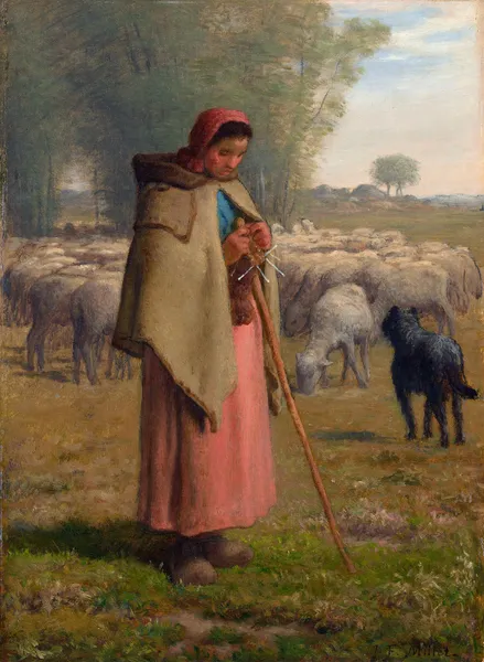 Young Girl Guarding Her Sheep av Jean-François Millet