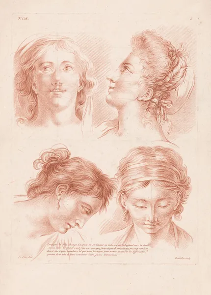 Four women’s heads in different poses av Louis-François Roubiliac