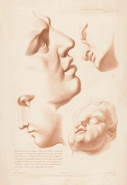 Heads of man, woman and child av Louis-François Roubiliac