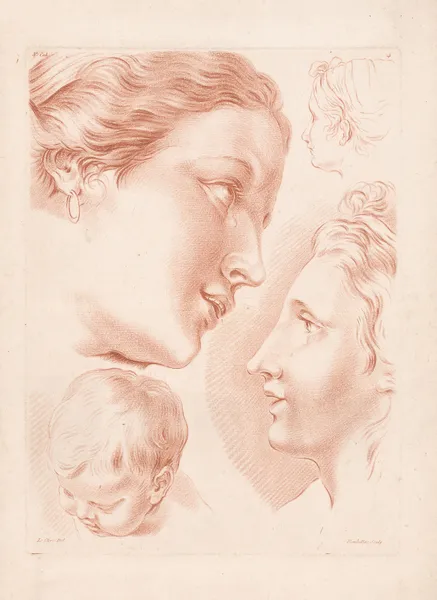 Three women’s heads and a child’s head av Louis-François Roubiliac